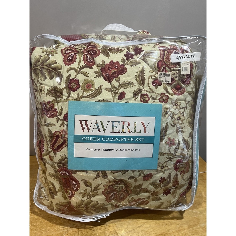 Waverly Imperial Dress Brick Queen Comforter Shams Red Jacobean Floral‎ Gold